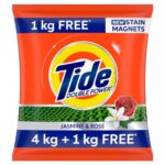 Tide Plus Double Power Detergent Washing Powder – 4 Kg + 1 Kg Free (Jasmine And Rose), 1 Count