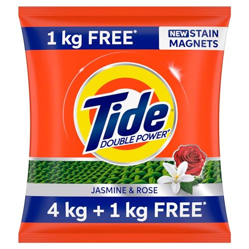 Tide Plus Double Power Detergent Washing Powder – 4 Kg + 1 Kg Free (Jasmine And Rose), 1 Count