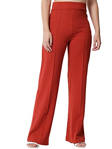 Kotty Women Solid Polyester Blend Orange Red Trouser (Orange Red,30)