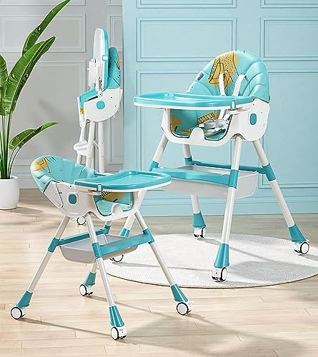 Staranddaisy Table Talk Baby High Chair For Feeding 6 Months To 3 Years Girls & Boys, Reclining Seat, Double Food Tray, Adjustable Height & One Click Foldable-(Deep Sea Blue)