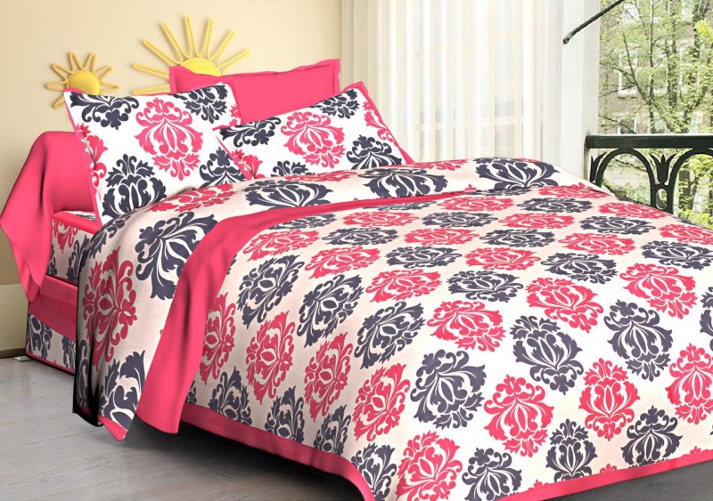 Etape 104 Tc Cotton Double Floral Flat Bedsheet(Pack Of 1, Pink)