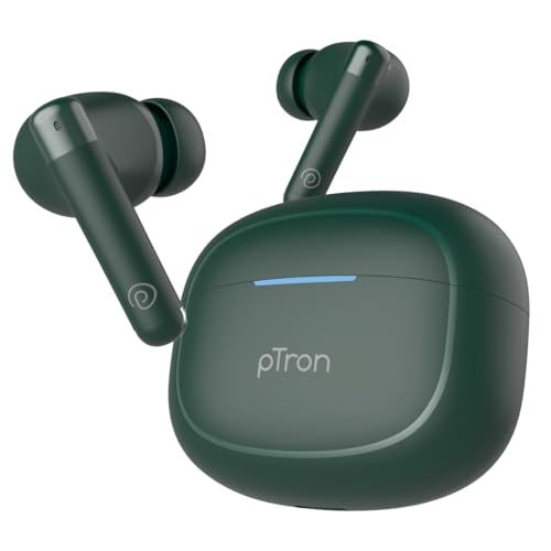 Ptron Newly Launched Bassbuds Duo Pro Tws Earbuds, Trutalk Ai-Enc Calls, 38H Playback Time, Deep Bass, Movie/Music Modes, In-Ear Bluetooth 5.3 Headphones With Hd Mic,Fast Type-C Charging & Ipx5(Green)