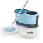 Big Bucket With 2 Microfiber Refills, Floor Cleaning Mop With Bucket, Pocha For Floor Cleaning, Mopping Set Spin Mop, Easy Wheels (Blue)