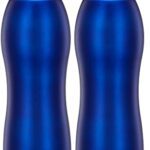 Amazon Brand – Solimo Water Bottle, Spill-Proof, Ergonomic, Safe For Refrigerator, Freezer And Dishwasher (Stainless Steel With Pp Lid, Set Of 2, Blue), 1 Liter