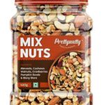 Prettynutty Healthy Nutmix 1Kg, Dried Almonds, Black Raisins, Cashewnuts, Cranberries, Green Raisins, Walnut Kernels & Many More.