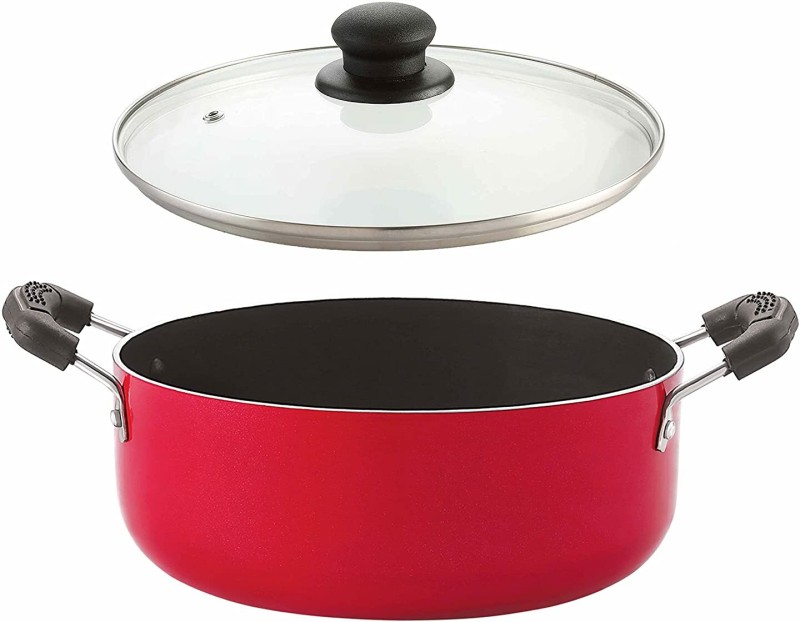 Nirlon Nonstick Coated Large Biryani Pot 24 Cm, With Bakelite Handle And Glass Lid Cook And Serve Casserole(3.1 Ml)