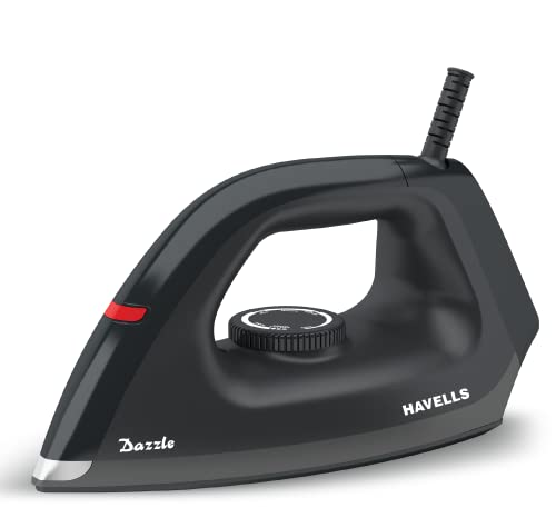 Havells Plastic Dazzle 1100W Dry Iron Press German Technology Non Sick Coated Sole Plate & 2 Yrs Warranty (Black), 1100 Watts