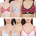 Clovia Women’S Pack Of 6 Cotton Rich Non-Padded Non-Wired T-Shirt Bra (Combrc719_Multicolored_34C) (Print And Color May Vary)