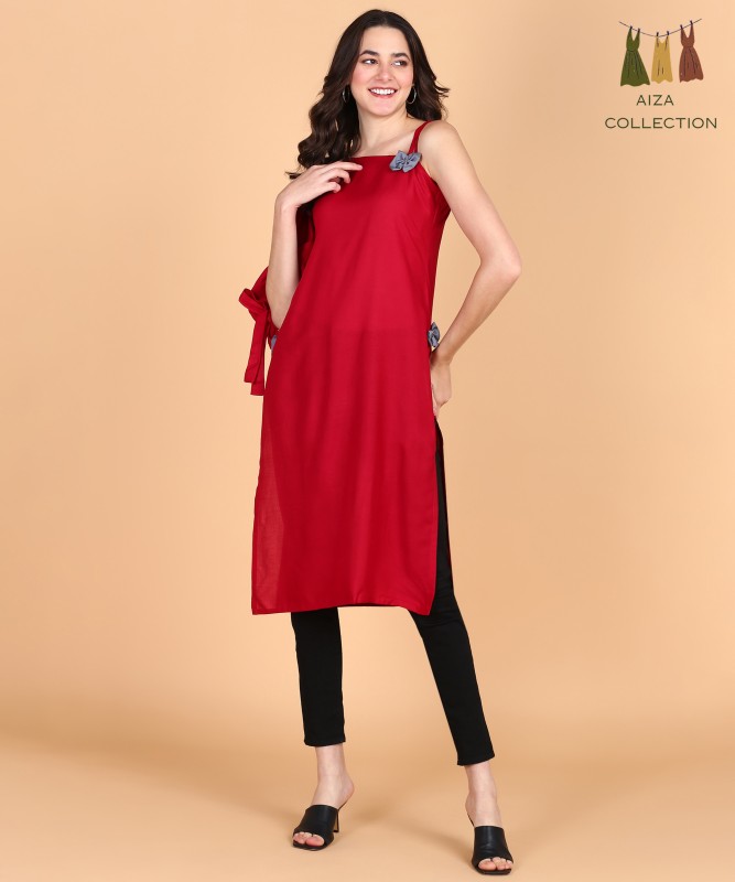 Aiza Collection Women Solid Straight Kurta(Maroon)