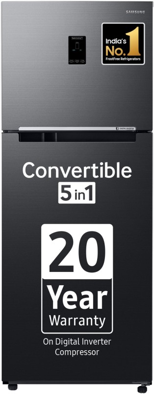 Samsung 363 L Frost Free Double Door 3 Star Convertible Refrigerator  With Convertible5In1(Luxe Black, Rt39C553Ebx/Hl)