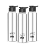 Pigeon By Stovekraft Inox Hydra 700Ml Pack Of 3 Stainless Steel Drinking Water Bottle 700Ml Flipper Cap- Silver (1 Year Warranty)