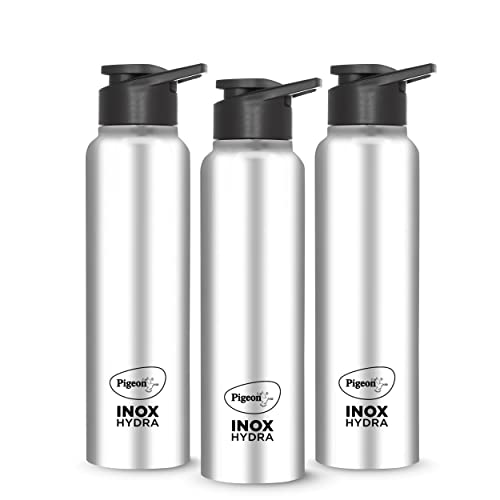 Pigeon By Stovekraft Inox Hydra 700Ml Pack Of 3 Stainless Steel Drinking Water Bottle 700Ml Flipper Cap- Silver (1 Year Warranty)