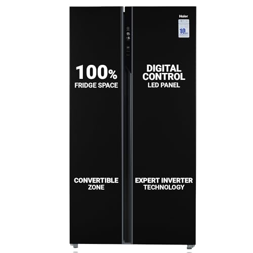 Haier 602 L Double Door Side By Side Refrigerators, Expert Inverter Technology (Hrs-682Ks, Black Steel,Magic Convertible, Made In India)