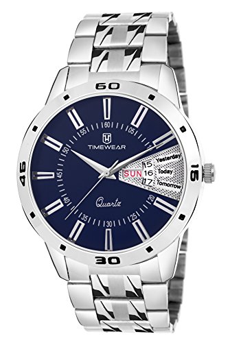 Timewear Timewear Formal Day Date Watch Collection Analog Men’S Watch (Blue Dial Silver Colored Strap)