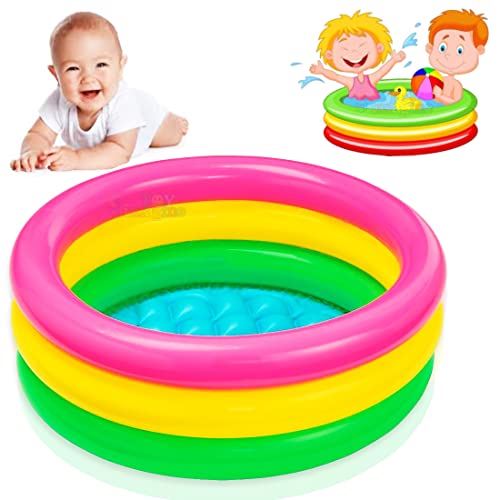 Toy Imagine™ 2 Ft Swimming Pool For Kids | Inflatable Sunset Glow Round Colourful Ring Baby Pool Portable Baby Bath Tub | 0-3 Years | Indoor & Outdoor Swimming Pool For Kids