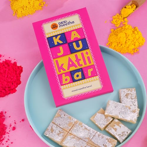 Go Desi Kaju Katli Bar, 2 X 60 G, 61% Cashews, Cashew Bar, Sweets Indian Mithai Gift, Individually Wrapped, Holi Gift