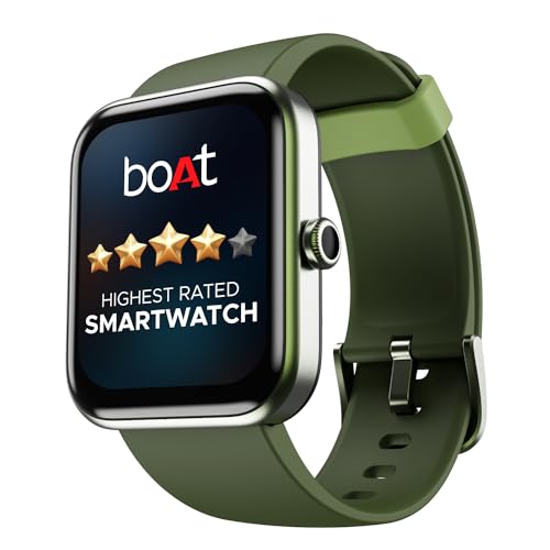 Boat Xtend Smart Watch With Alexa Built-In, 1.69” Hd Display, Multiple Watch Faces, Stress Monitor, Hr & Spo2 Monitoring, 14 Sports Modes, Sleep Monitor, 5 Atm & 7 Days Battery Life(Olive Green)