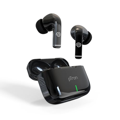 Ptron Basspods P251+ In-Ear Tws Earbuds With 50H Playtime, 12Mm Drivers, Trutalk Ai-Enc Calls, Hd Mic, Movie Mode, Touch Controls, Bluetooth 5.1 Wireless Headphones, Type C Fast Charging & Ipx4(Black)