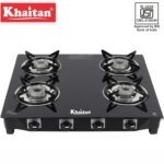 Khaitan Active With Forged Black Toughened Glass Manual Gas Stove(4 Burners)