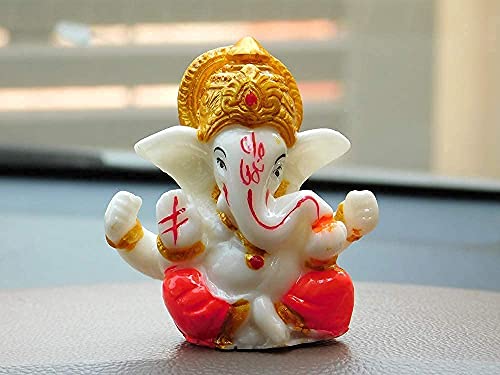 Perpetual Ganesh Idol For Car Dashboard – Beatiful Ganapati Idol For Home Decor, Office Desk, Diwali Gifts Polyresin Figurine