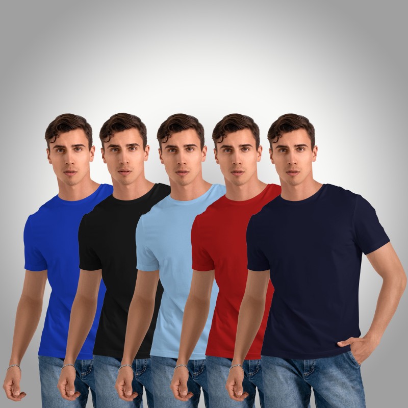 Conteno Solid Men Round Neck Blue, Black, Light Blue, Red, Navy Blue T-Shirt