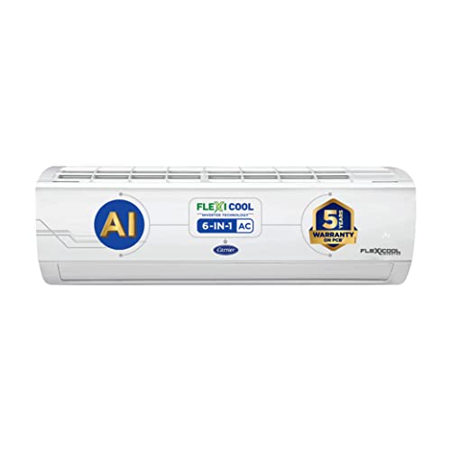 Carrier 1.5 Ton 5 Star Ai Flexicool Inverter Split Ac (Copper, Convertible 6-In-1 Cooling,Dual Filtration With Hd & Pm 2.5 Filter, Auto Cleanser, 2023 Model,Ester Exi -Cai18Es5R33F0 ,White)