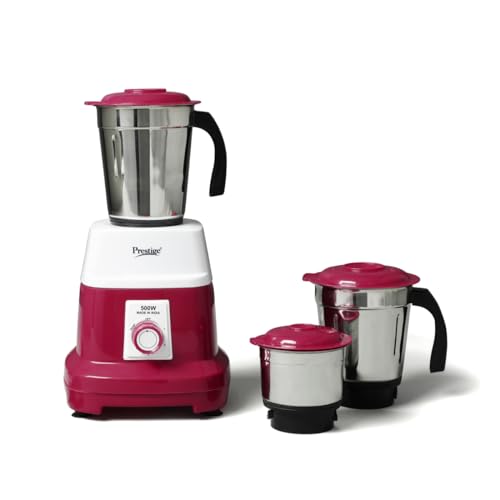 Prestige 500 Watts Orion Mixer Grinder With 3 Stainless Steel Jars |2 Years Warranty| Red & White