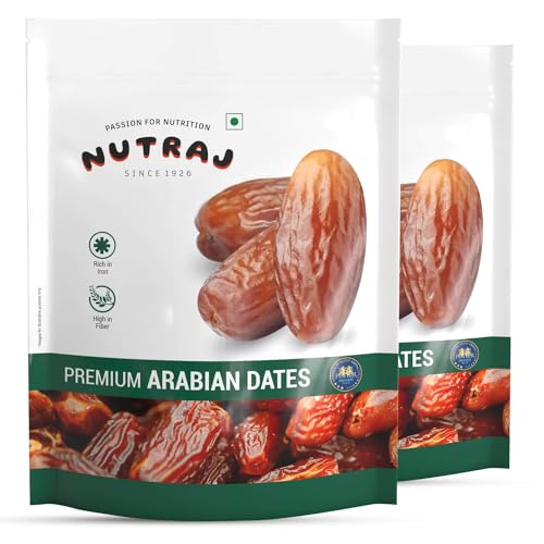 Nutraj Premium Gold Arabian Dates 1Kg (500G X 2)| Khajur | Khajoor | No Preservatives | No Added Sugar | Dried Fruits | Rich In Iron, Fibre & Vitamins