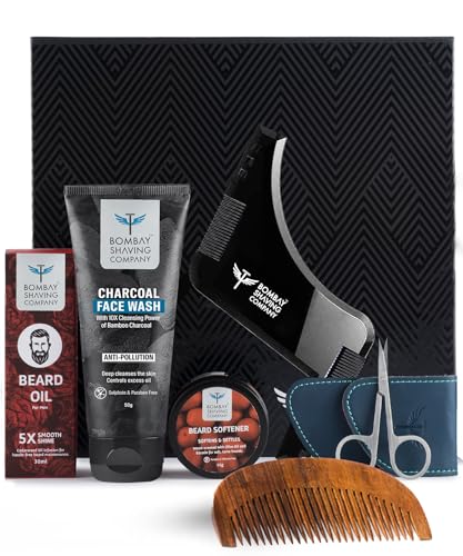 Bombay Shaving Company Grooming Gift Set For Men | Beard Grooming Kit For Men| Valentine’S Gift Set For Men | Charcoal Face Wash, Beard Growth Oil, Beard Softener,Beard, Brush Comb, Scissors | Gifts For Men