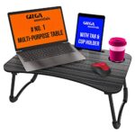 Gizga Essentials Foldable Laptop And Study Table For Student And Kids With Cup, Tablet And Mac Holder |Office Table | Bed Table| Breakfast Table, Portable/Ergonomic & Round Edges/Non-Slip Legs, Black