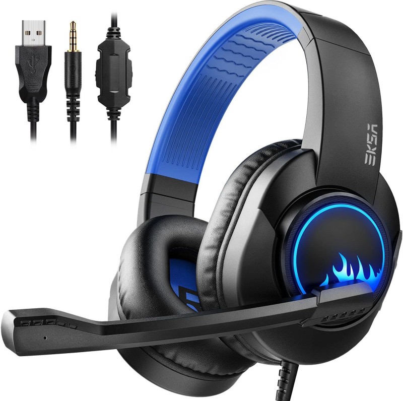 Eksa T8 Wired Gaming Headset(Blue, On The Ear)