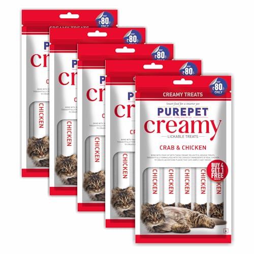 Purepet Creamy Cat Lickable Treats, Crab & Chicken, Pack Of 5 X 15 G, Total 375 G