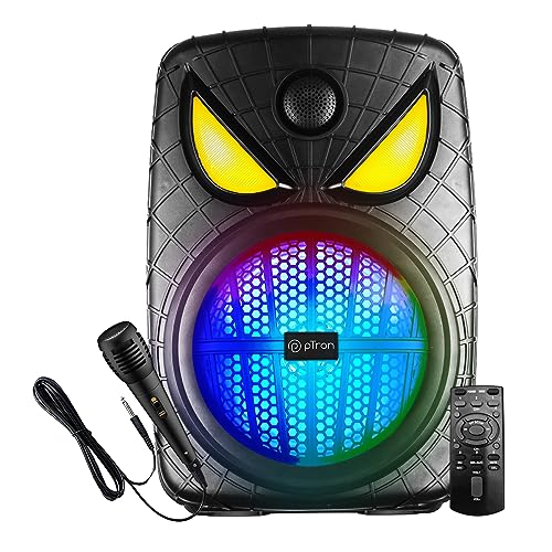 Ptron Fusion Party Evo V2 80W Karaoke Bluetooth Party Speaker, 3M Wired Microphone, Loud Sound With Punchy Bass, Rgb Lights, Usb/Sd Card/Aux Playback, Auto Tws Function & Remote Control (Jet Black)