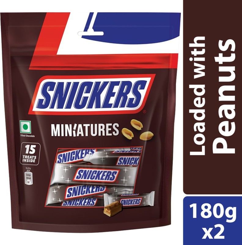 Snickers Miniatures Peanut Filled Chocolates Bars, Loaded With Nougat & Caramel(2 X 180 G)