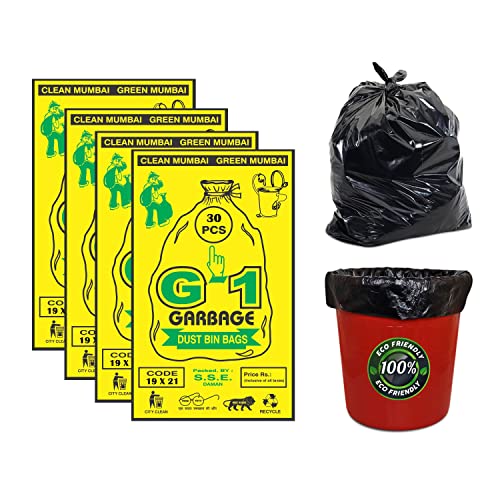 G1 Garbage Bags | Dustbin Bags | Medium | Black | 19 X 21 Inch | 4 Packs Of 30 Pcs 120 Pcs