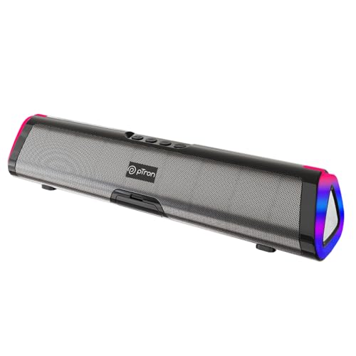 Ptron Newly Launched Fusion Boom 20W Bluetooth Soundbar Speaker, Immersive Sound, Rgb Lights, Metal Grill, Soundbar For Phone/Tv/Laptop/Tablets, Bt5.3/Aux/Tf Card/Usb Playback & Tws Pairing (Black)