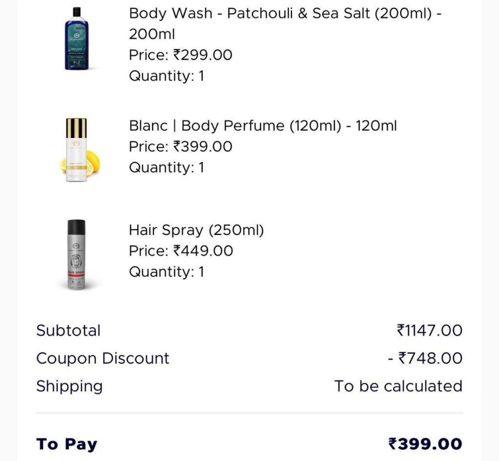 Loot Deal : Buy Any 3 The Man Company Products at 399(New products added)Apply Code : FLAT399Tip : Add Any 3 High Mrp Products To Save Maximum & Pay Via CredPay UPI Get Extra Upto Rs.200 Cashback