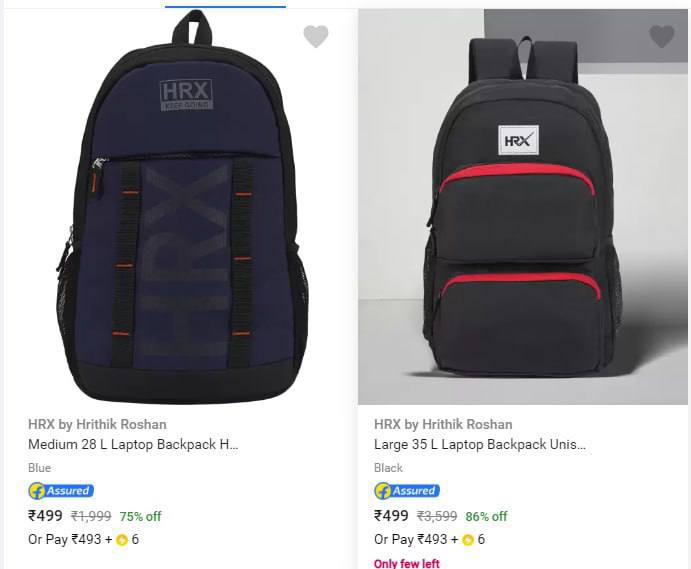 Hrx By Hrithik Roshan Laptop Bags upto 86% off starting @ 499