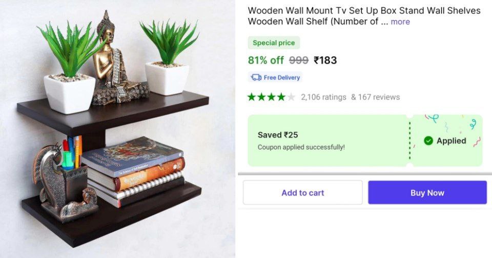 🔥Wooden Wall Shelf at ₹183👉Apply Coupon || Free Delivery