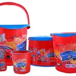 Nayasa Kids Printed 5 Pcs Plastic Bathroom Set, Red (Nb3239)