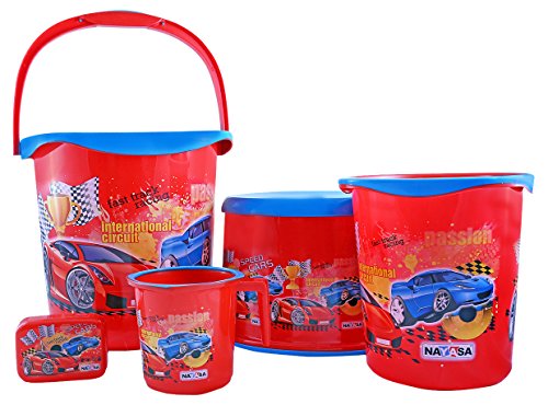 Nayasa Kids Printed 5 Pcs Plastic Bathroom Set, Red (Nb3239)