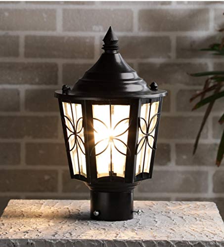 Ntu-239.-.Black Metal & Glass Gate Light By Tu Casa.-.Holder Type-B-22.-..(Bulb Not Included)