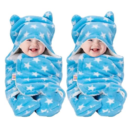 Beybee Baby Combos Blankets For New Born Babies |Super Soft Baby Wrapper Baby Sleeping Bag For Baby Boys, Baby Girls, Babies (72Cm X 68Cm, 0-6 Months, Fleece, Skin Friendly, Blue)-Pack Of 2