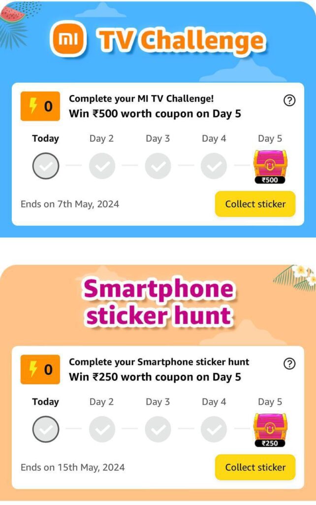 Great Sticker Hunt : Win Coupons Worth Upto ₹500.Open In Mobile : Collect All Stickers & Complete all Daily Challenges to Get Discount Coupons.It will Usable in Summer Sale for Extra Discounts.