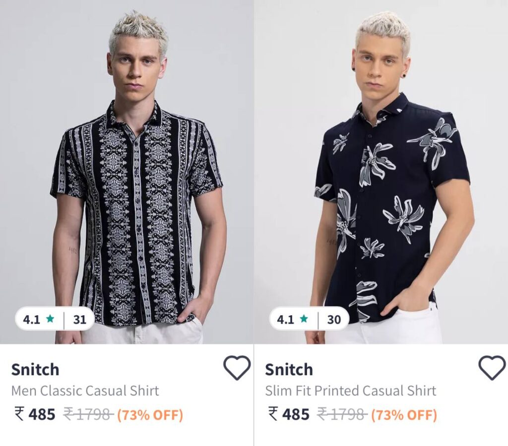 Snitch Men’s Classic Casual Shirts Min 50 % off