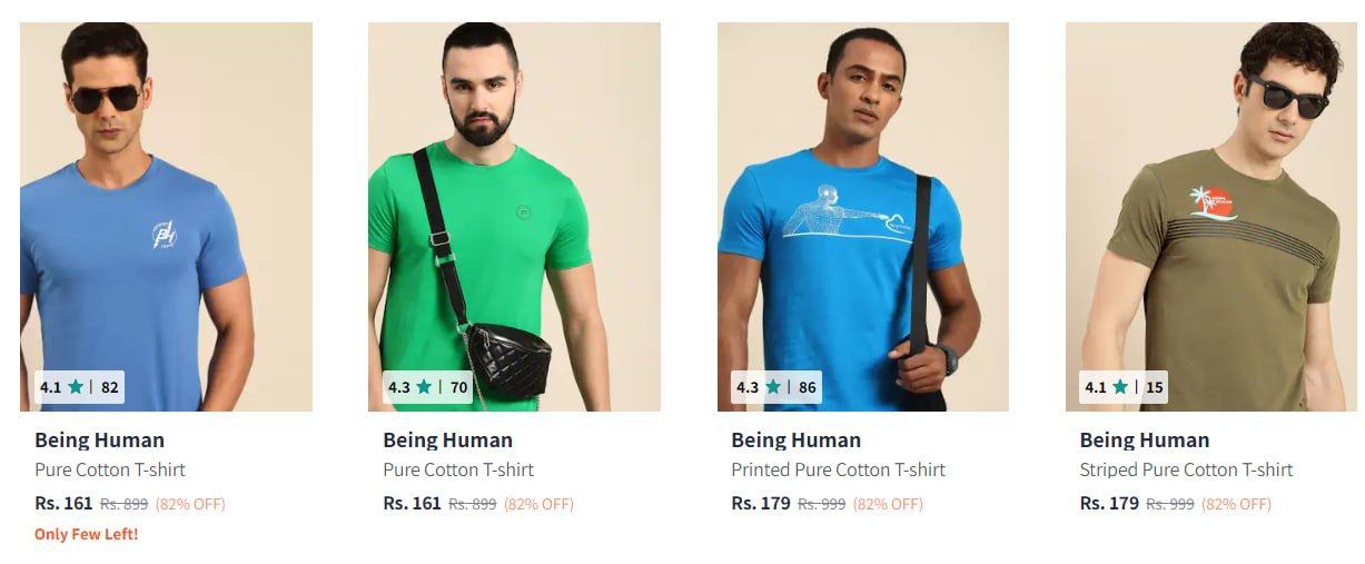 Myntra Loot : Flat 82% Off On Being Human Clothing Tshirts : Jeans : Shirts : Sweatshirts : Trackpants & Trousers : Jackets : Shorts :