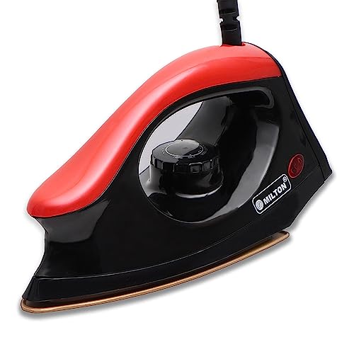 Milton Premium-333 1000 Watt Dry Iron Press | Heavy Duty Dry Iron Press For Clothes | Light Weight | Non Stick Coated Sole Plate | Temperature Control Dial | 1 Year Warranty | Black – Red