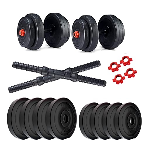 Kore Pvc 20 Kg (2 Kg X 4 + 3 Kg X 4) Combo 16 Adjustable Dumbbells Set (Black/Red)