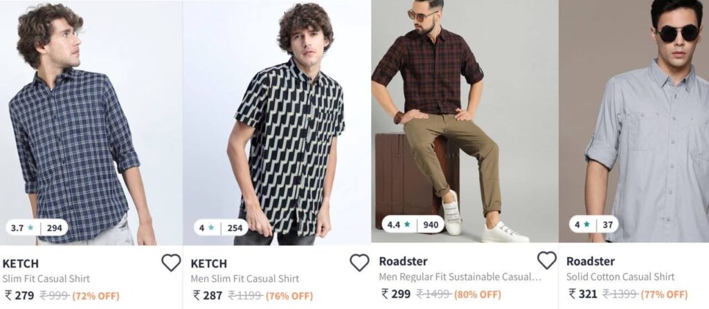 Myntra : Upto 80% Off On Men’s  Branded ShirtsHERE&NOW : Roadster : TheIndianGarage : Mast & Harbour : Snitch : HIGHLANDER : KETCH :