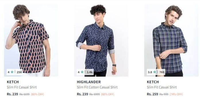 Men’s Shirts Upto 80% Off from Rs.239.